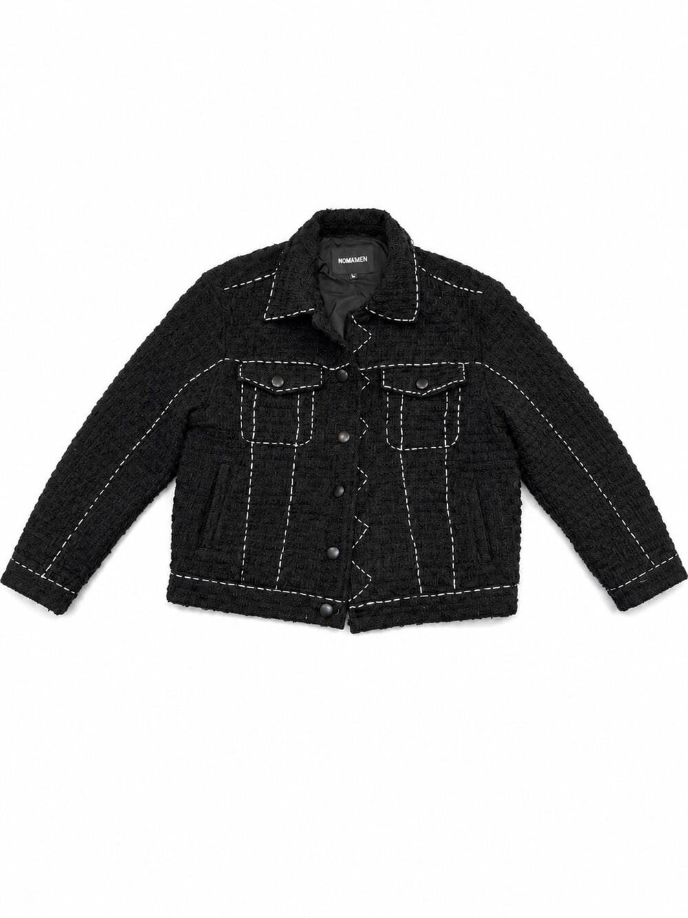 NOVAMEN Black Textured Contrast Stitch Trucker Jacket Men’s Large